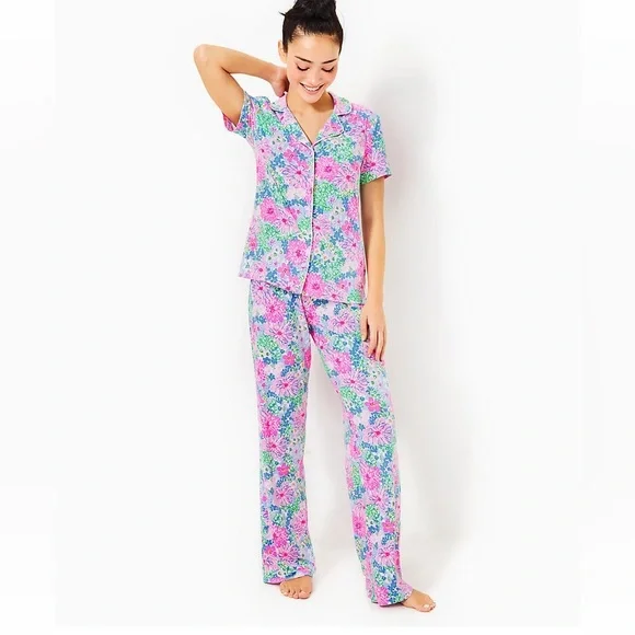 PJ KNIT BUTTON-UP TOP and PANTS MULTI LIL SOIREE ALL DAY Size S XS - Picture 2 of 7